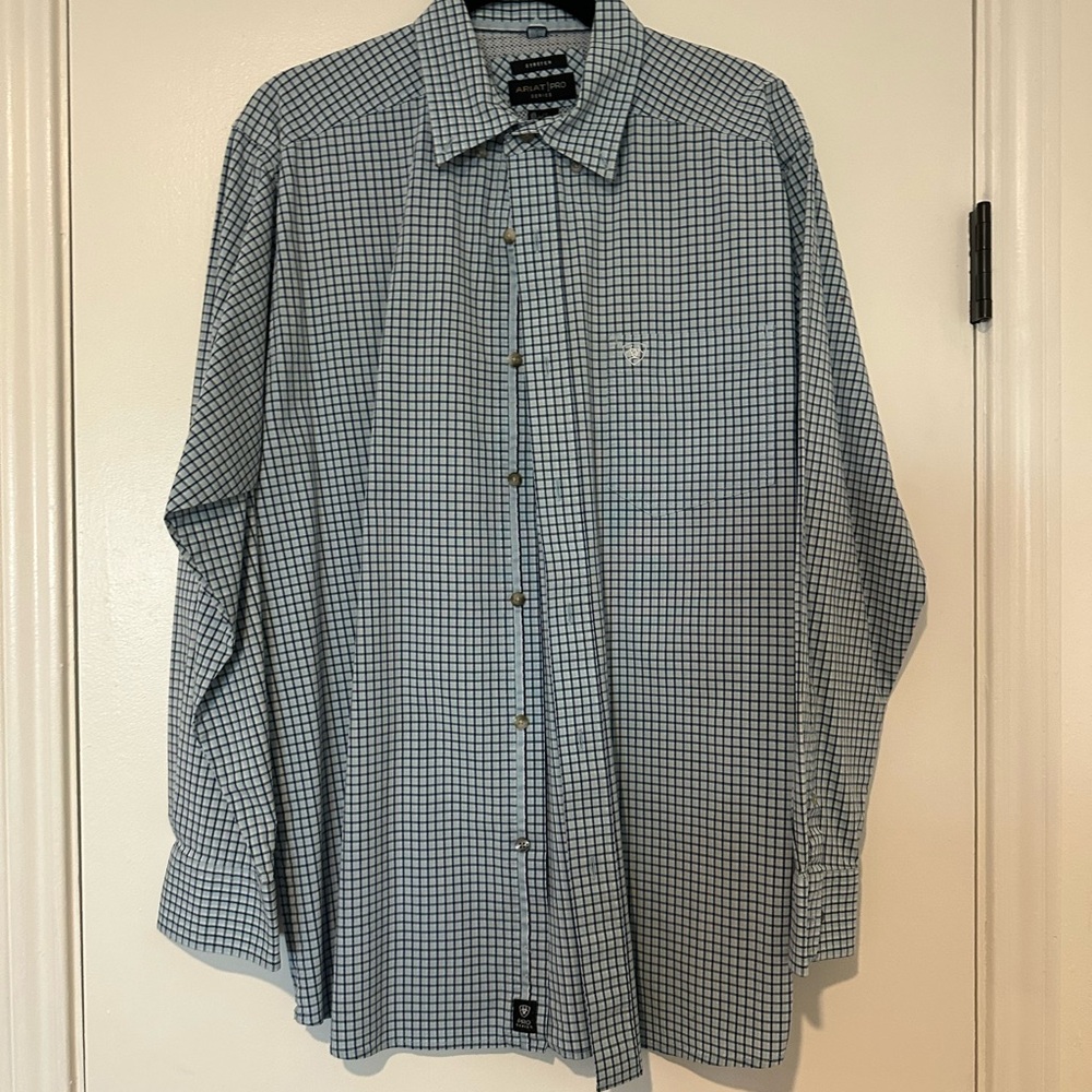 Ariat Men's Navy and White Plaid Shirt